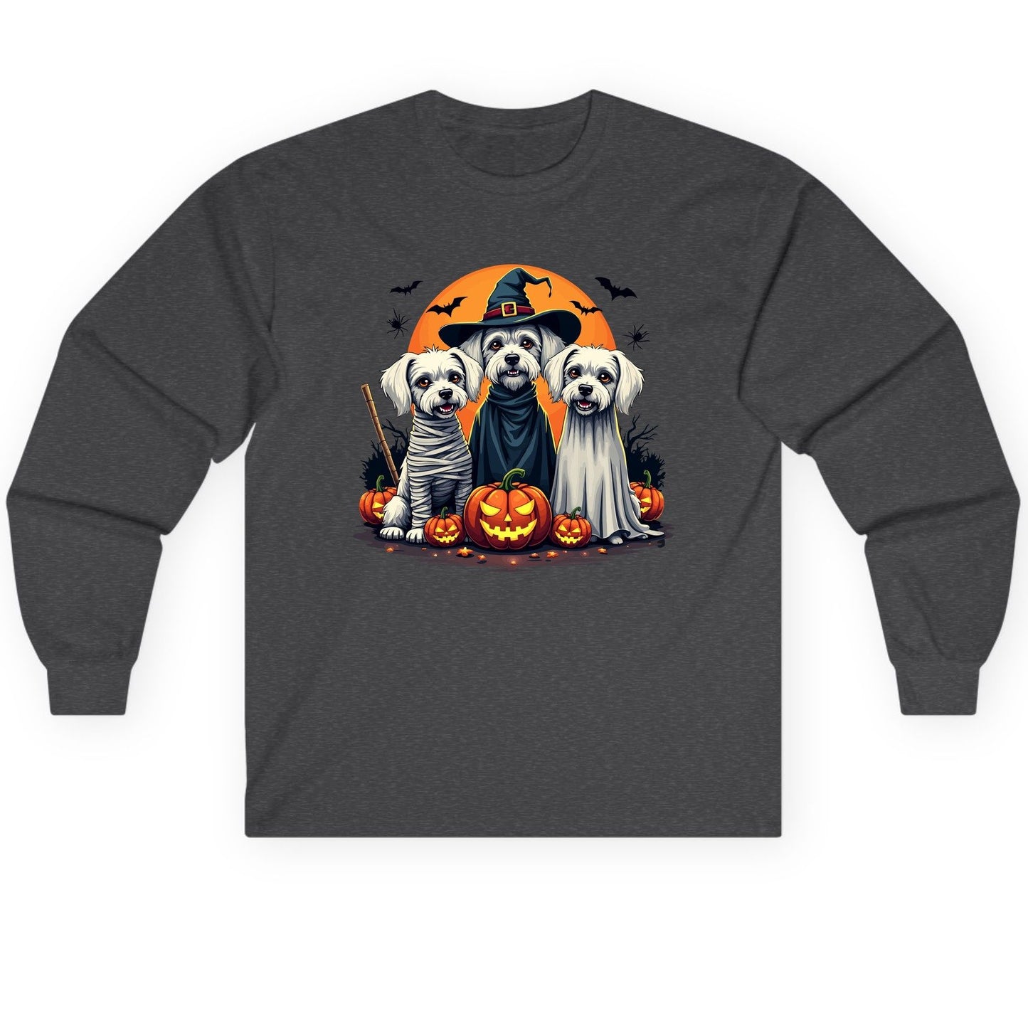 Halloween Dogs Costumes Halloween dogs Long Sleeve Tee Dark Heather product mockup