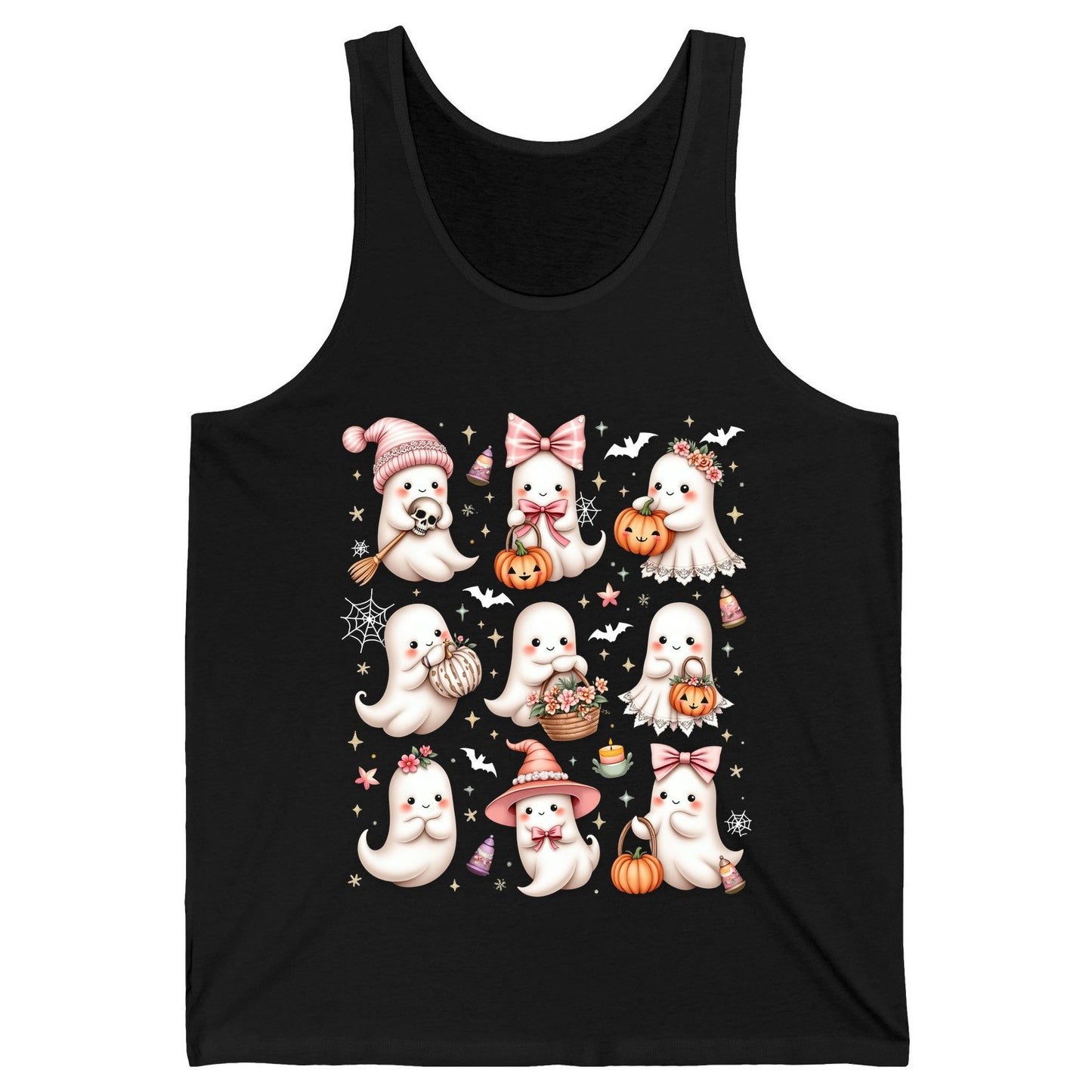Cute Pink Halloween Ghosts cute Halloween ghosts Tank Top Black product mockup