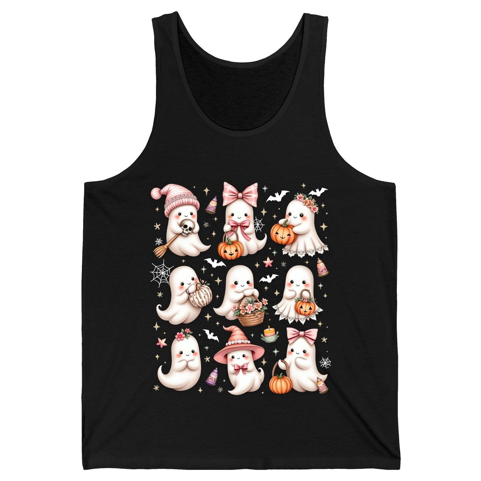 Cute Pink Halloween Ghosts cute Halloween ghosts Tank Top Black product mockup