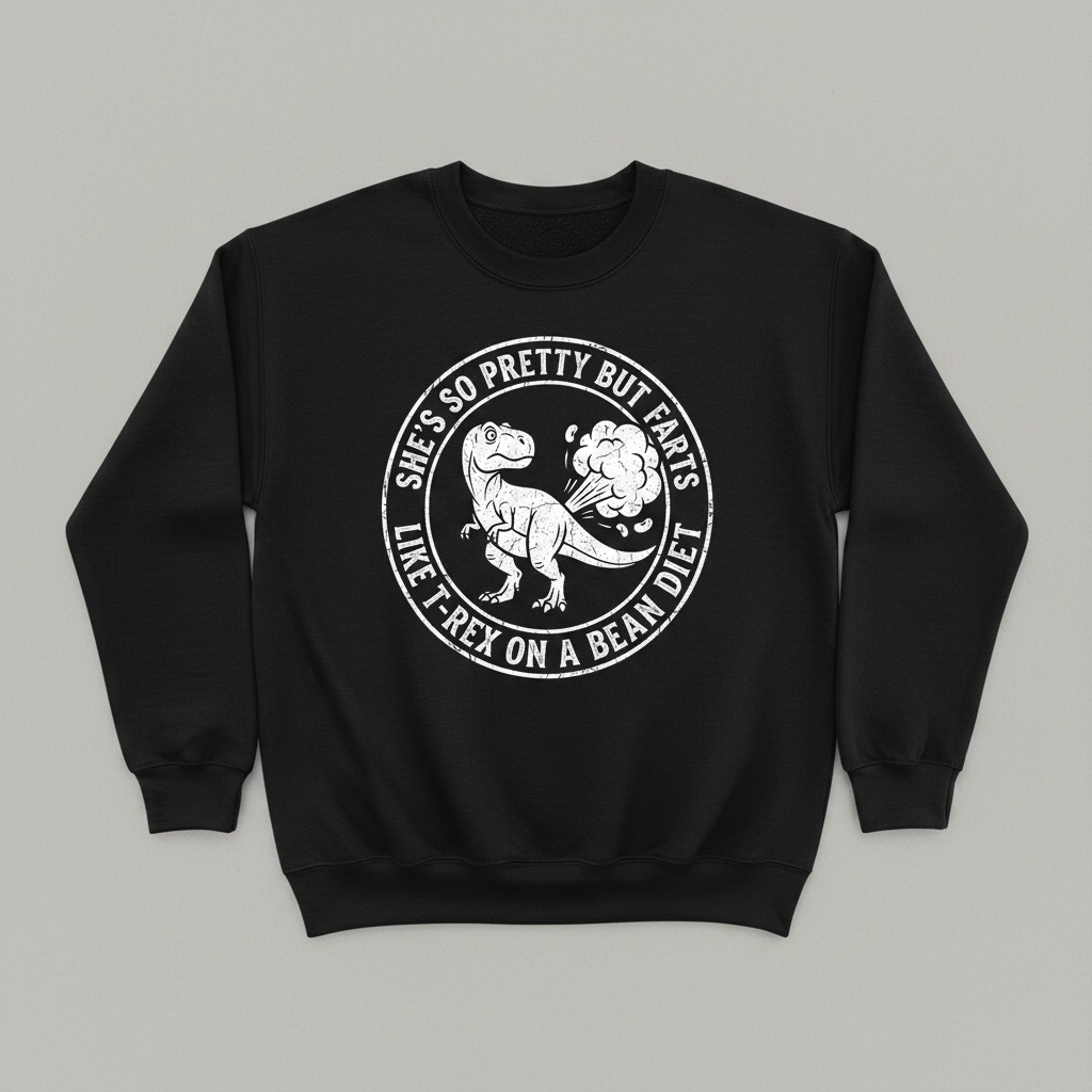 Funny Dinosaur Fart Joke She's So Pretty But Farts Sweatshirt - Black