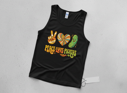 Peace Love Pickles Retro 70s Hippie Design Tank Top - Black