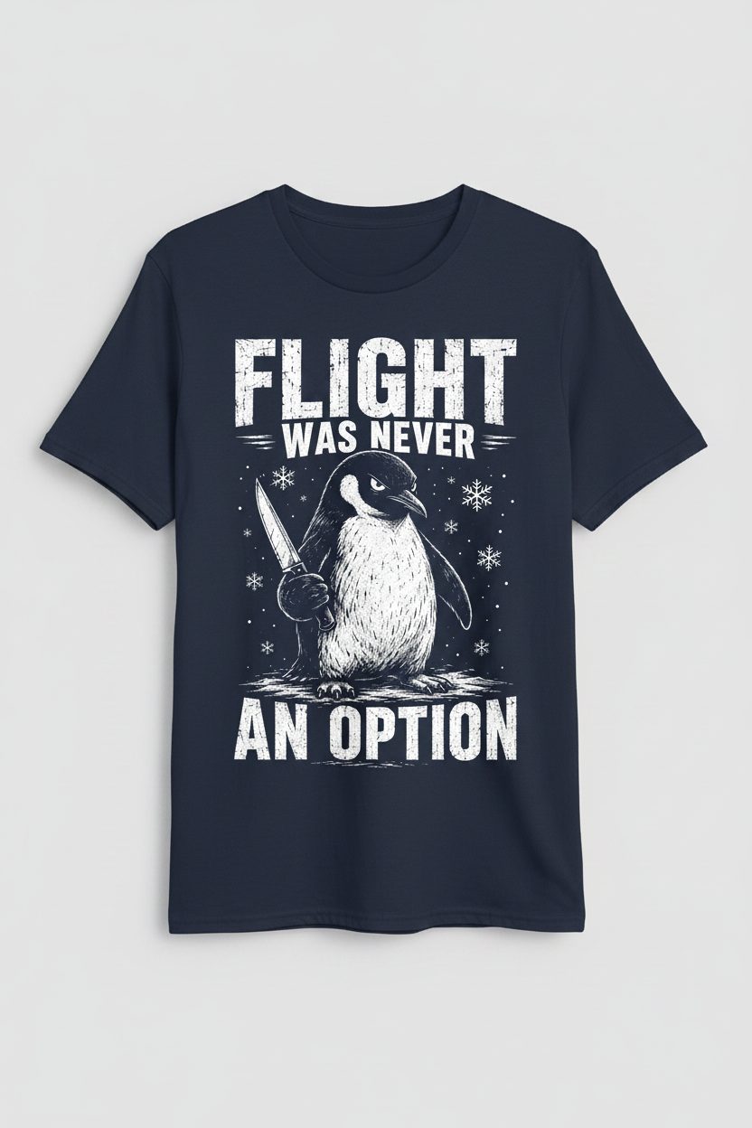 Flight Was Never an Option Funny Penguin T-Shirt - product mockup - Navy