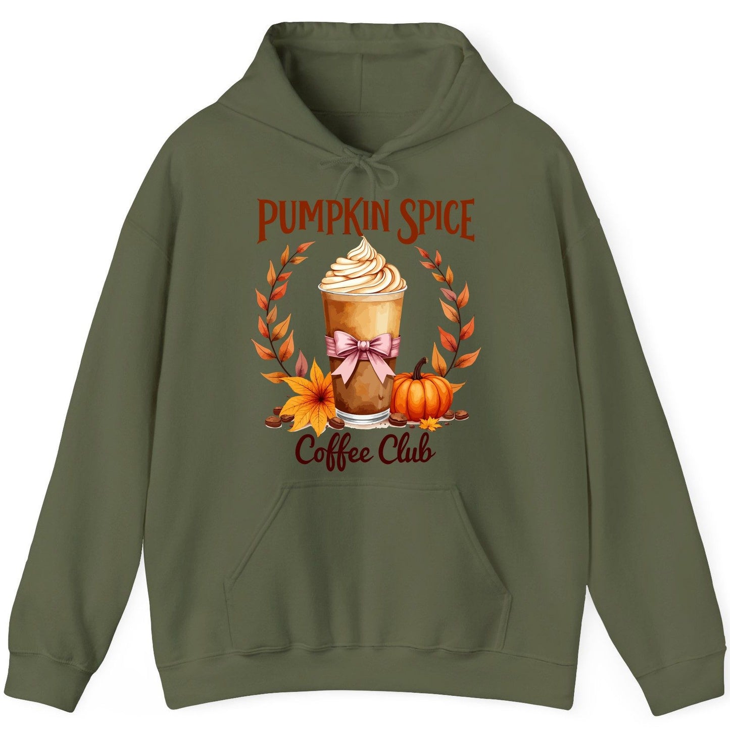 Pumpkin Spice Coffee Club pumpkin spice latte Hoodie Military Green product mockup