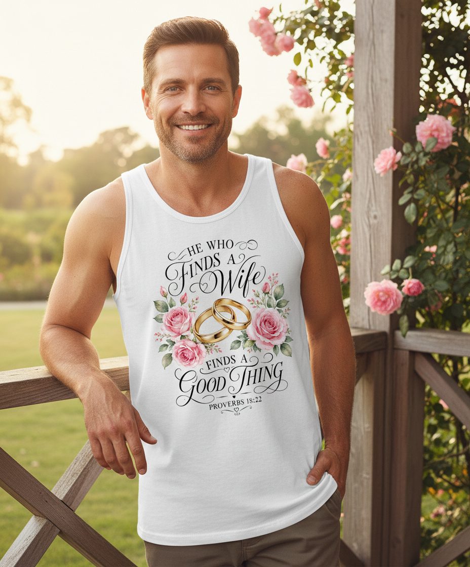 He Who Finds a Wife Finds a Good Thing Proverbs 18 22 Tank Top - lifestyle model mockup - White