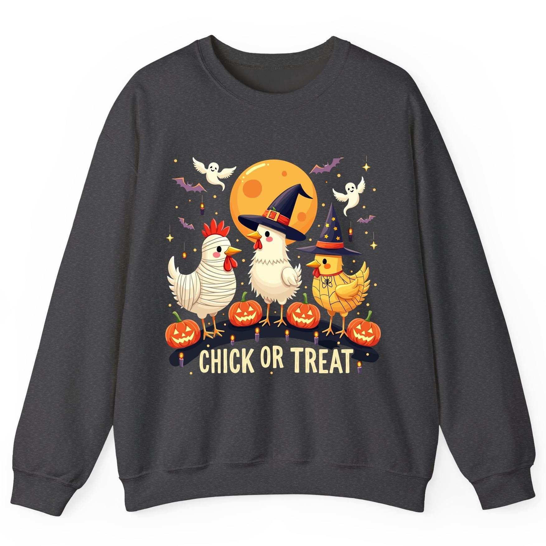 Chick or Treat Halloween chickens Sweatshirt Dark Heather product mockup