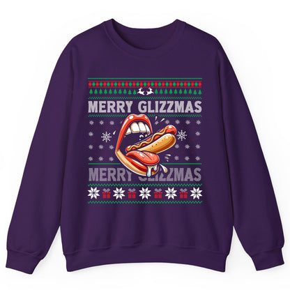 Merry Glizzzmas hot dog Sweatshirt Purple product mockup