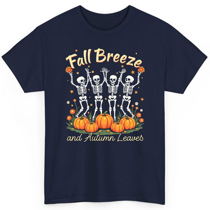 Fall Breeze and Autumn Leaves dancing skeletons T-Shirt Navy product mockup
