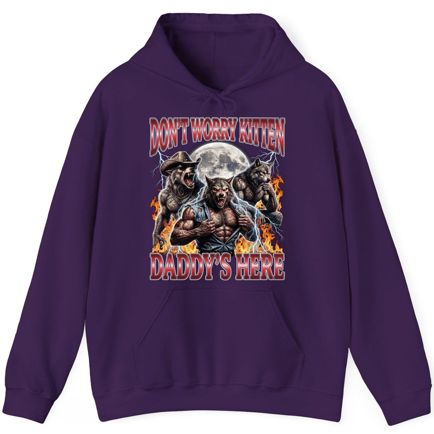 Don't Worry Kitten Daddy's Here werewolves Hoodie Purple product mockup