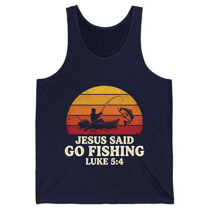 JESUS SAID GO Fishing LUKE 5 4 Retro Christian Tank Top - product mockup - Navy