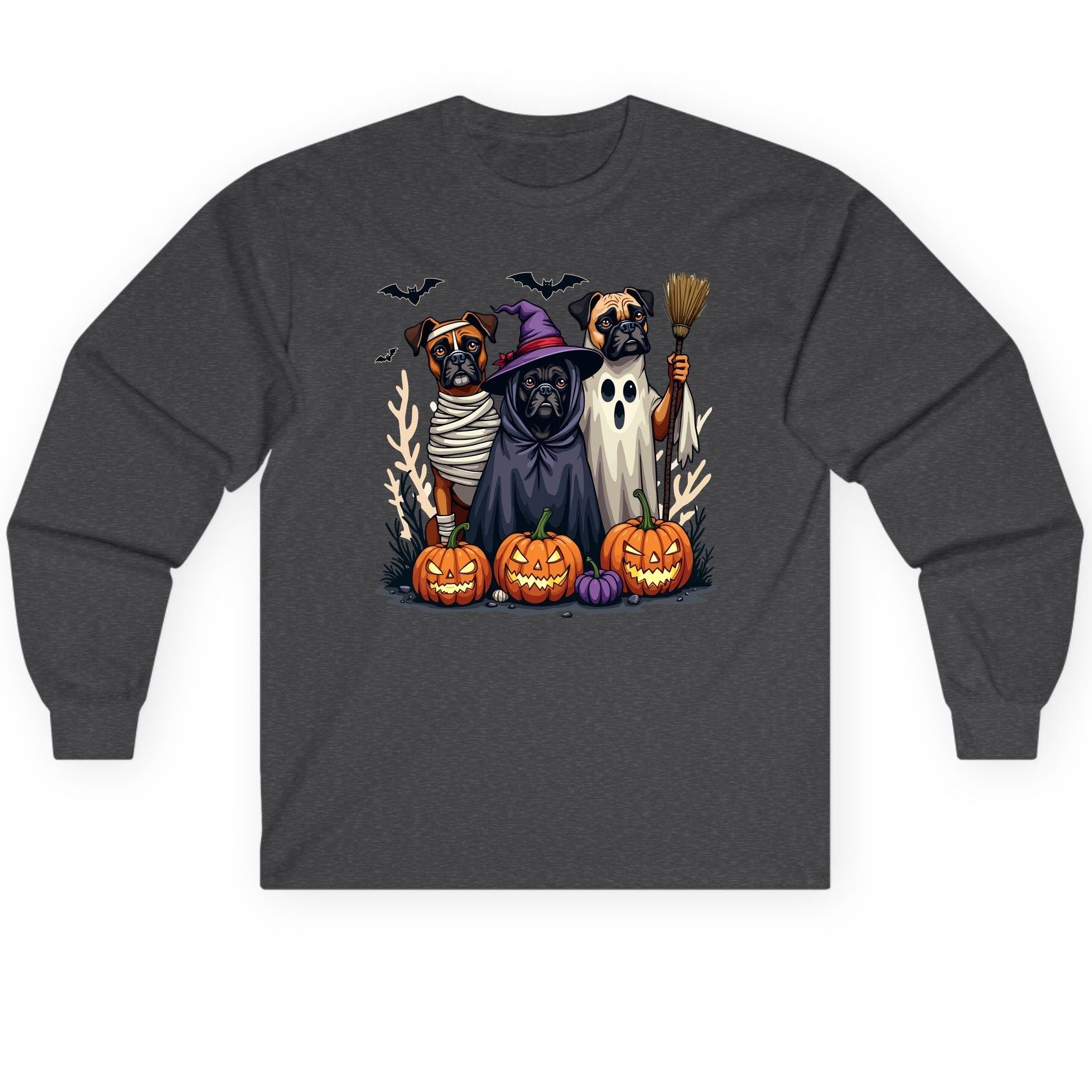 Halloween Dogs in Costume Halloween dogs Long Sleeve Tee Dark Heather product mockup