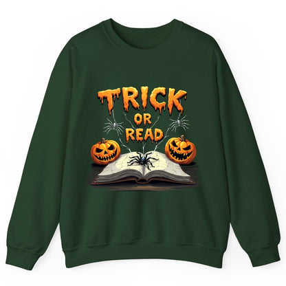 Trick or Read Halloween reading Sweatshirt Forest Green product mockup
