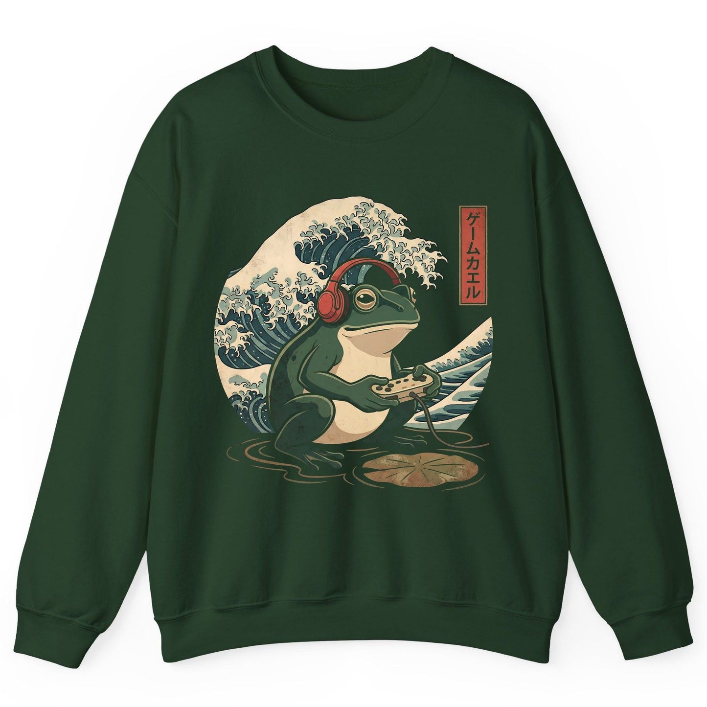 ゲームカエル gamer frog Sweatshirt Forest Green product mockup