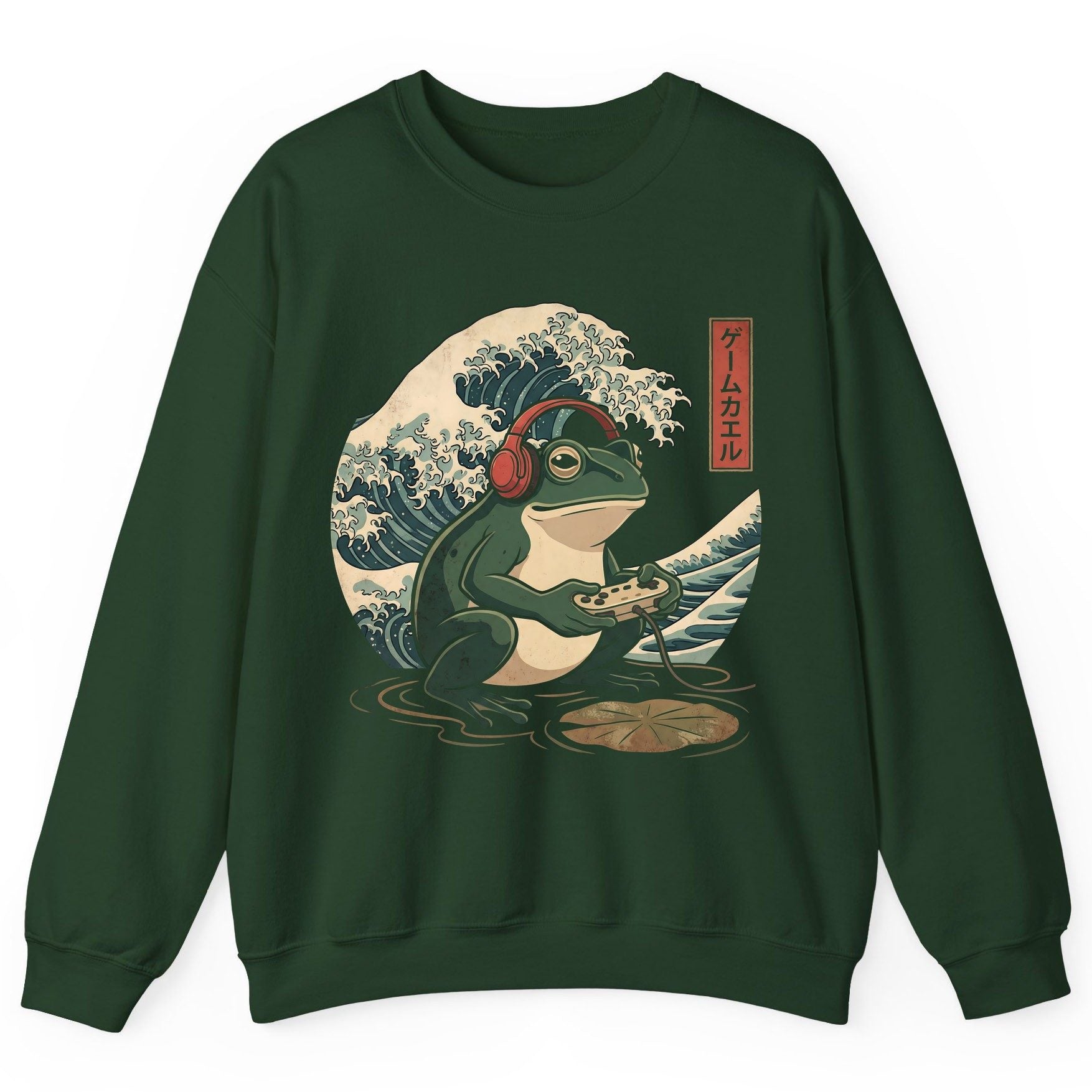 ゲームカエル gamer frog Sweatshirt Forest Green product mockup