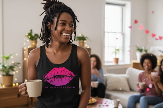 Galentines the Sisters We Choose galentine's day Tank Top Black lifestyle mockup