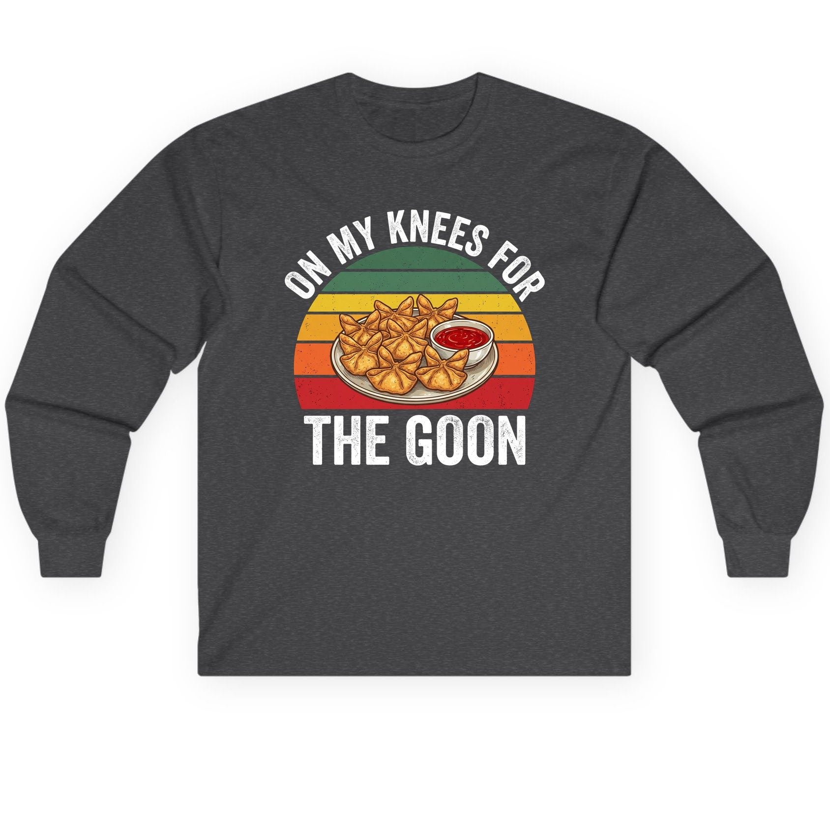 On My Knees for the Goon crab rangoon Long Sleeve Tee Dark Heather product mockup