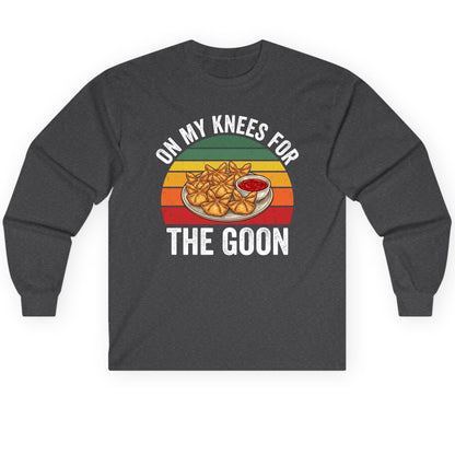 On My Knees for the Goon crab rangoon Long Sleeve Tee Dark Heather product mockup