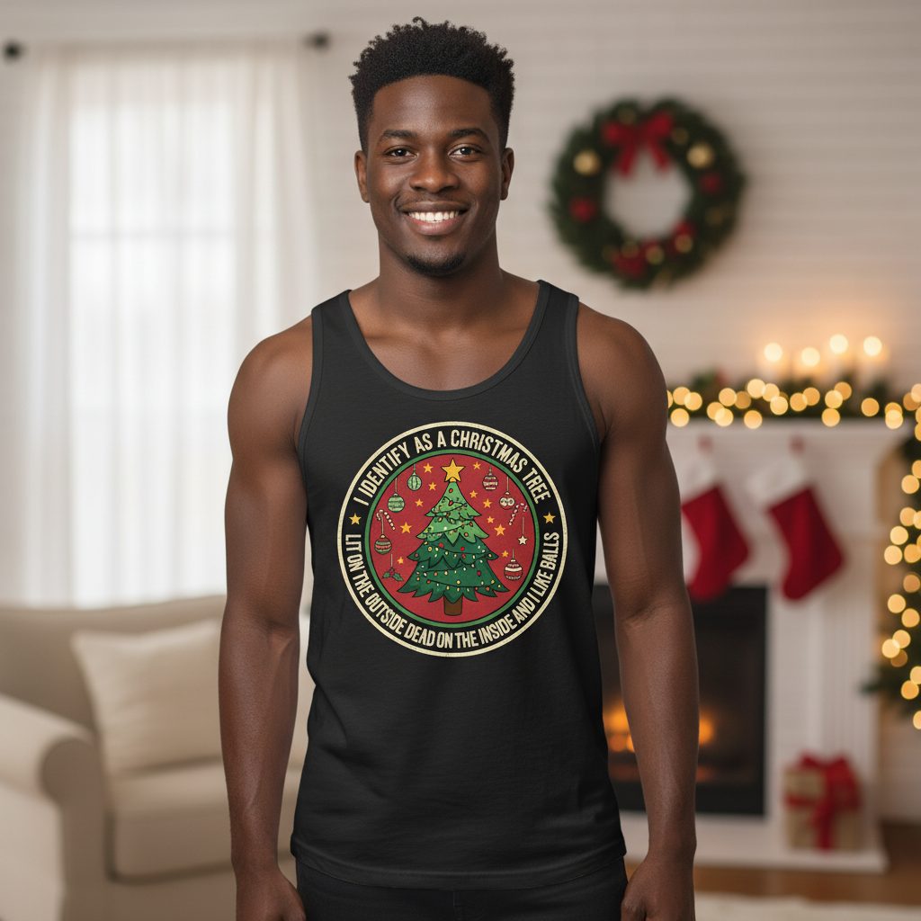 I Identify as a Christmas Tree Lit on the Outside Dead on the Inside and I Like Balls funny Christmas Tank Top Black