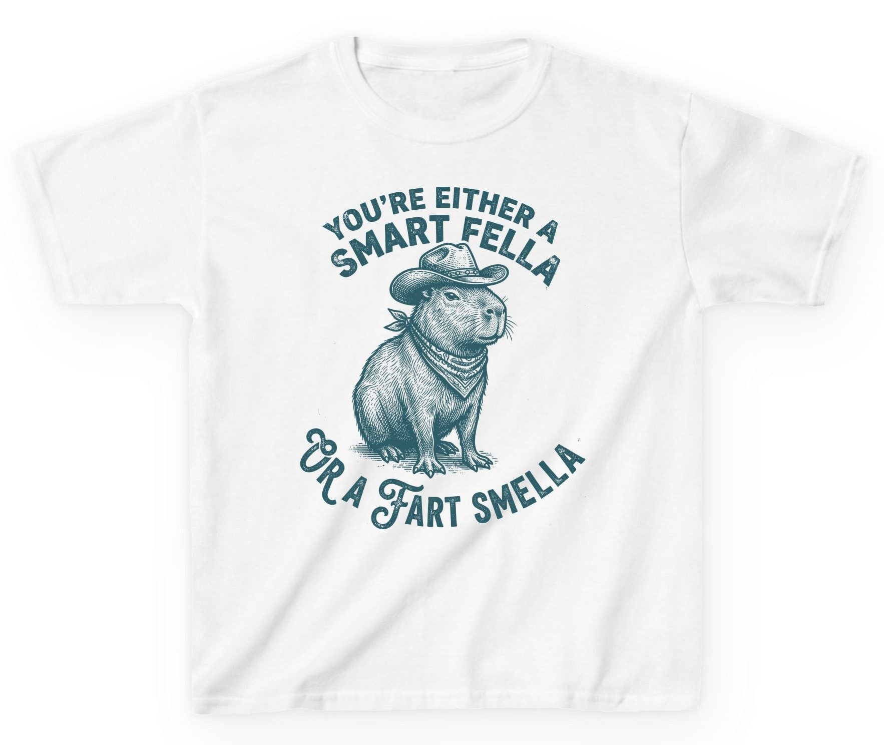 You're Either a Smart Fella or a Fart Smella capybara Youth T-Shirt White product mockup