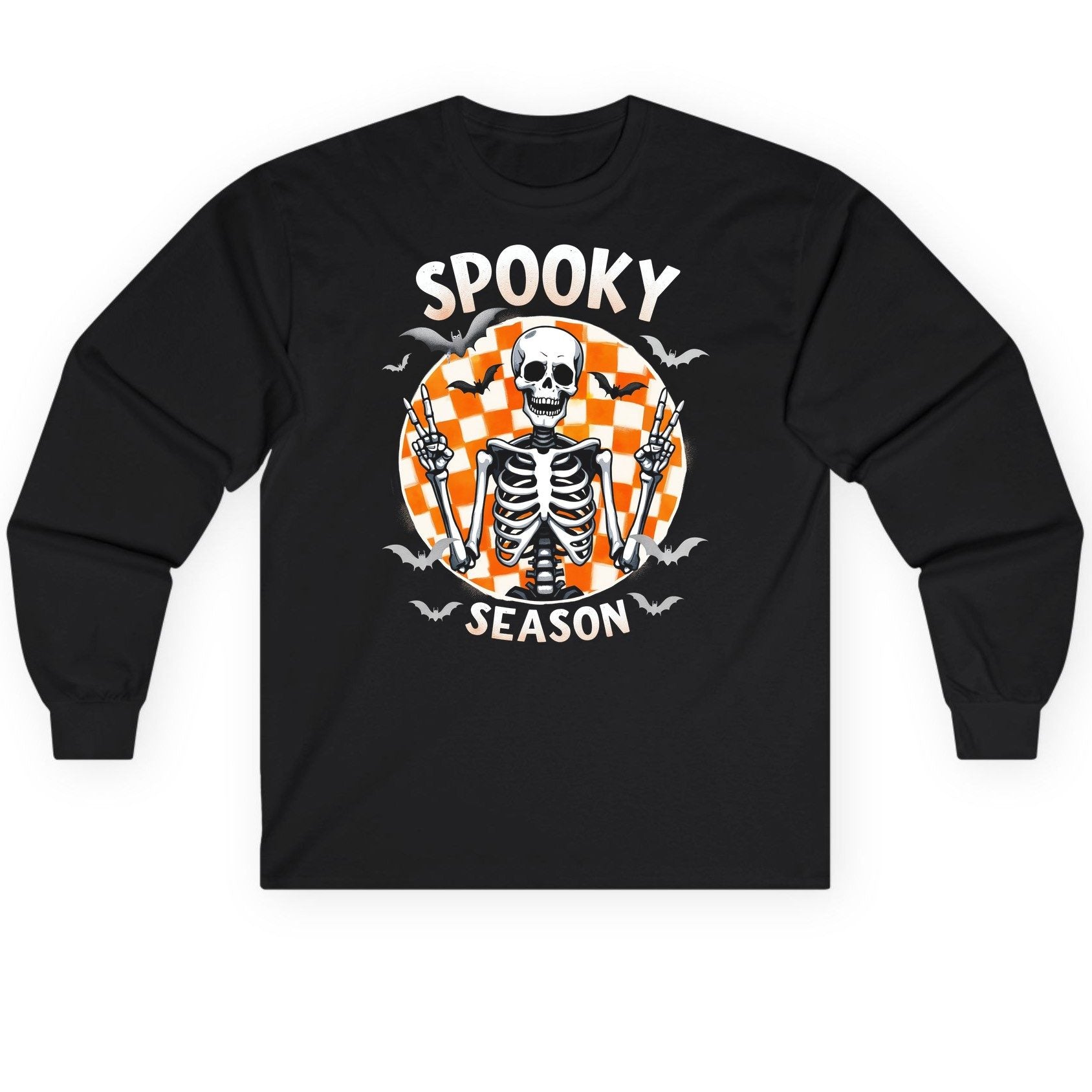 Spooky Season Halloween skeleton Long Sleeve Tee Black product mockup