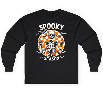 Spooky Season Halloween skeleton Long Sleeve Tee Black product mockup