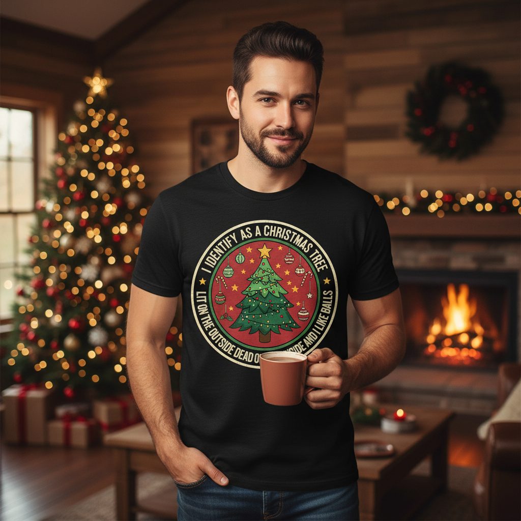 I Identify as a Christmas Tree Lit on the Outside Dead on the Inside and I Like Balls funny Christmas T-Shirt Black lifestyle