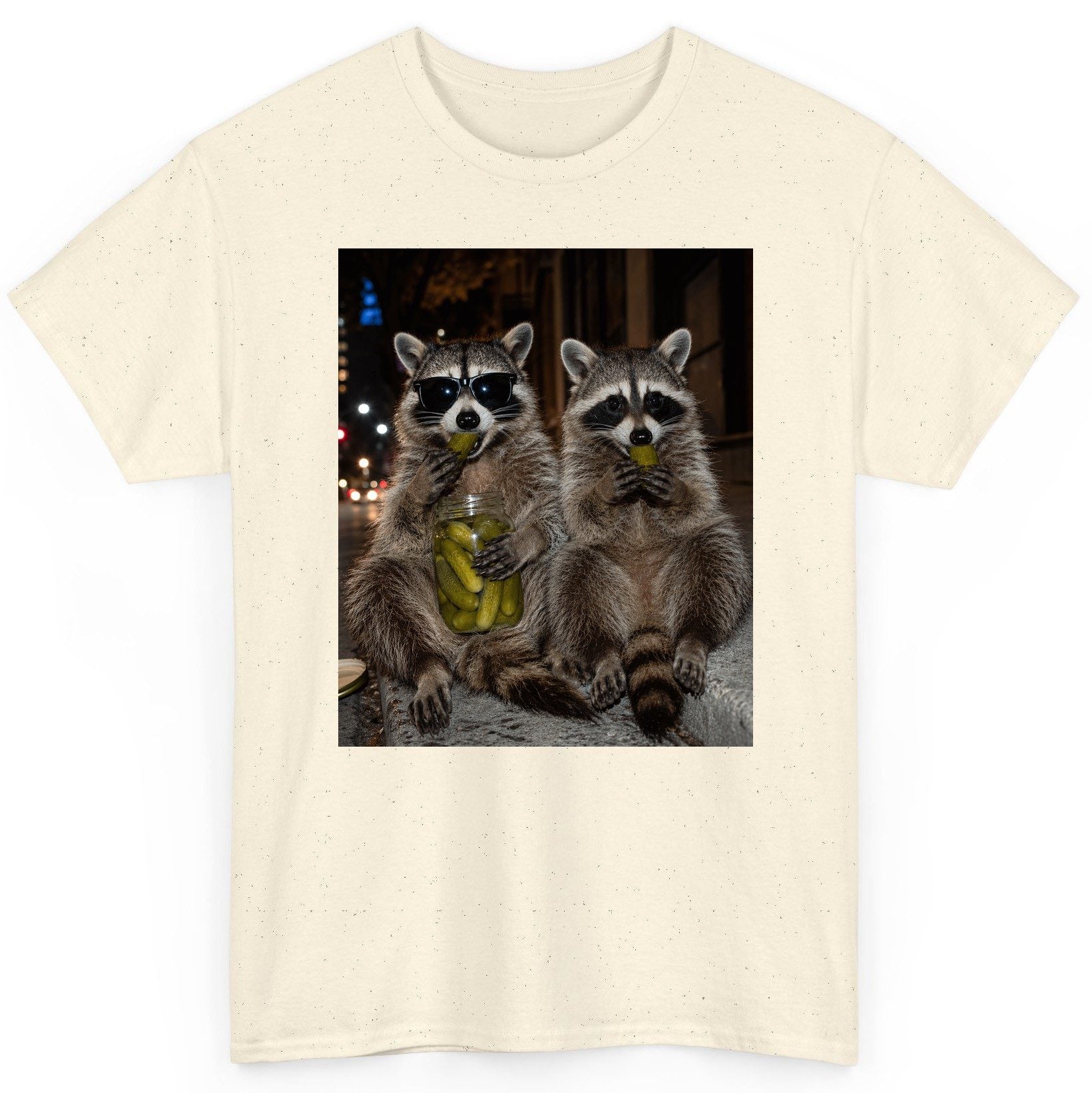 Raccoons Eating Pickles Funny Animal Lovers T-Shirt - product mockup - Natural