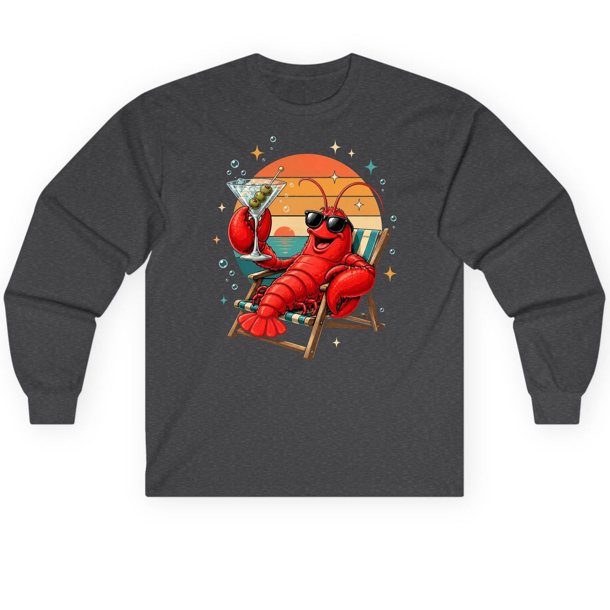 Funny Lobster Drinking Martini lobster Long Sleeve Tee Dark Heather product mockup