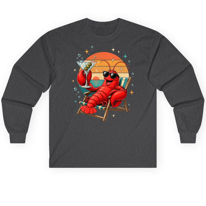 Funny Lobster Drinking Martini lobster Long Sleeve Tee Dark Heather product mockup