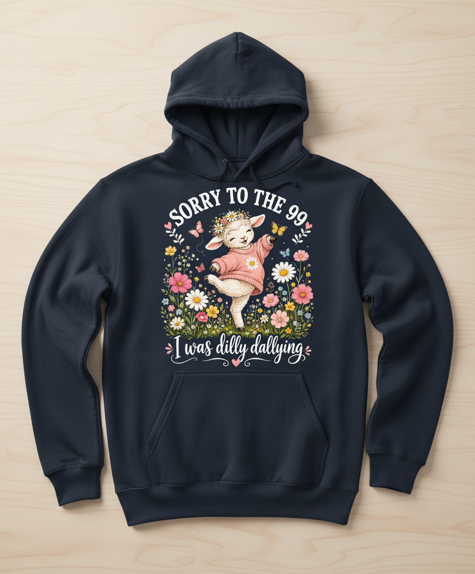 Cute Dilly Dallying Lamb "Sorry To The 99" Funny Design Hoodie - Navy