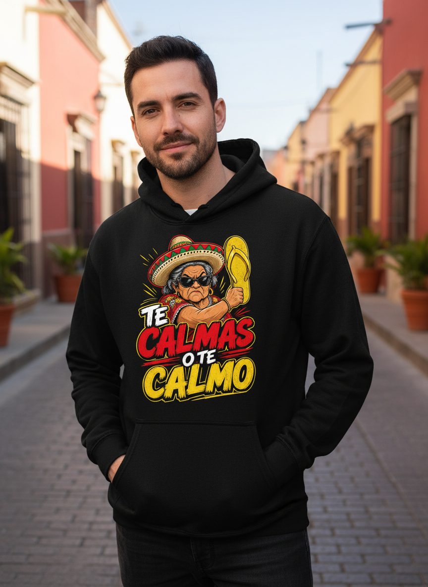 Te Calmas O Te Calmo Funny Mexican Grandma Hoodie - lifestyle model mockup - Black