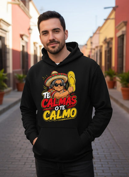 Te Calmas O Te Calmo Funny Mexican Grandma Hoodie - lifestyle model mockup - Black