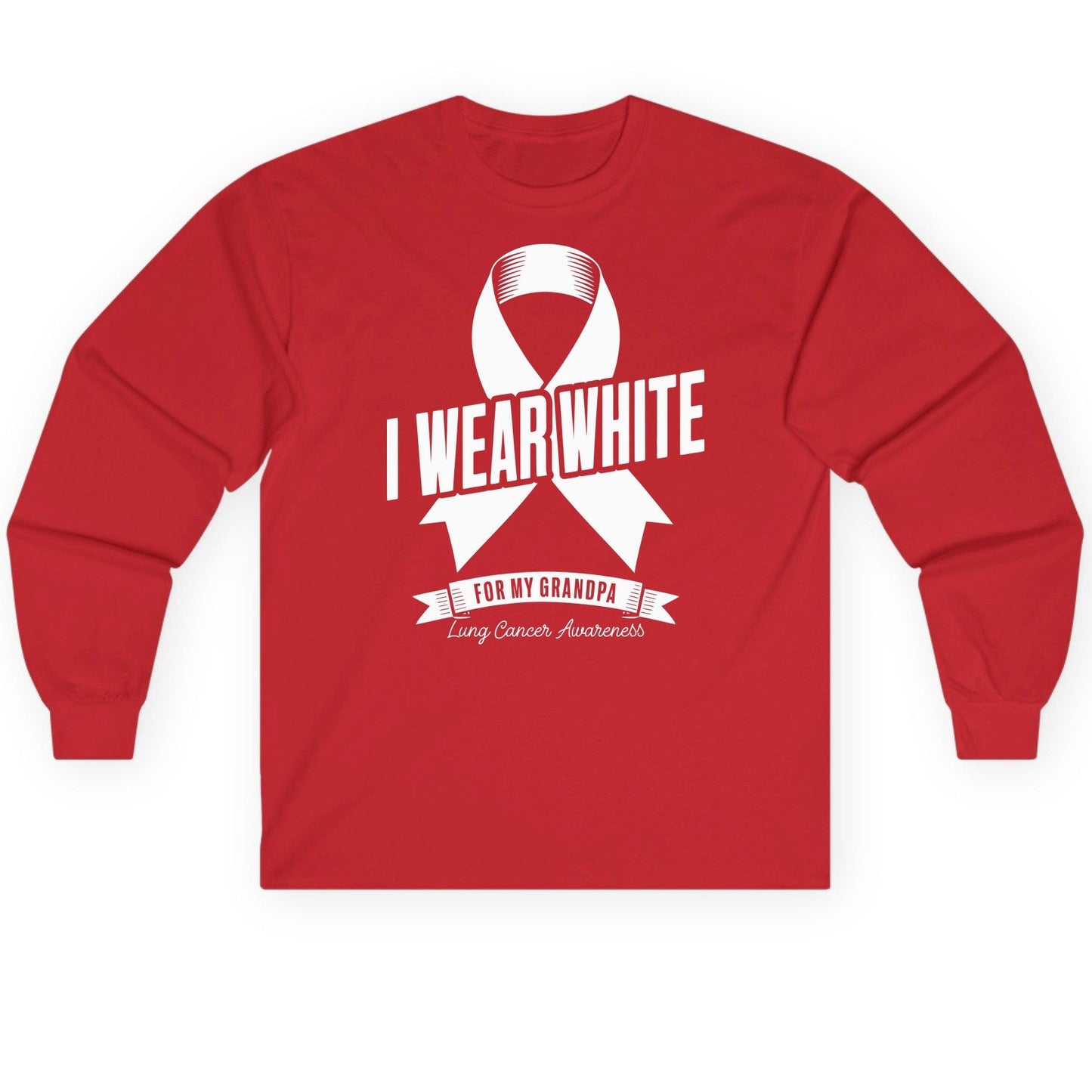 I Wear White for My Grandpa lung cancer awareness Long Sleeve Tee Red product mockup