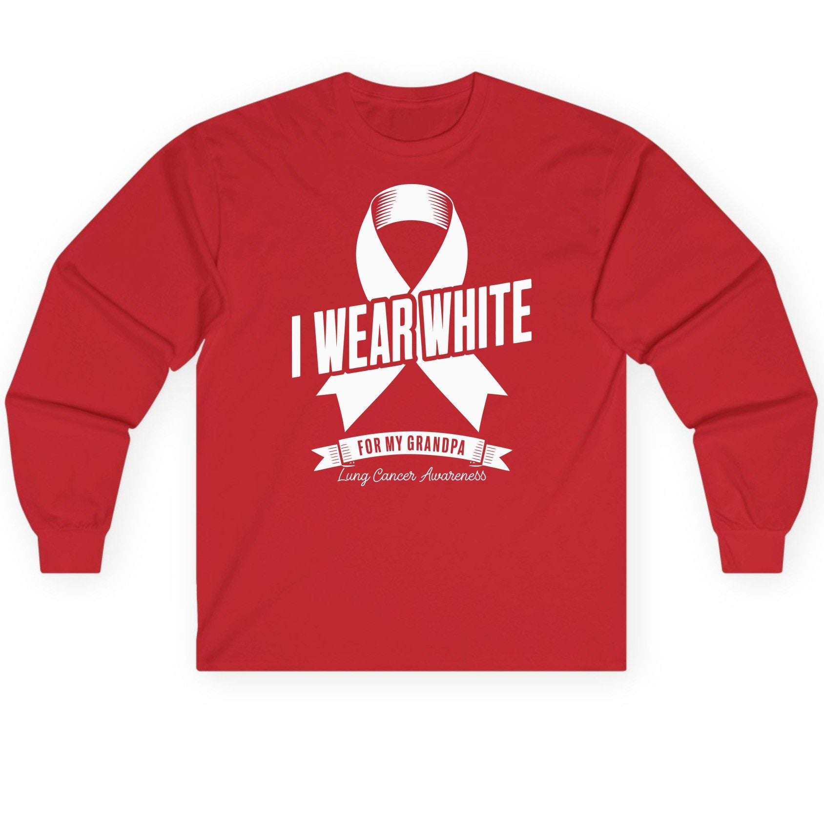 I Wear White for My Grandpa lung cancer awareness Long Sleeve Tee Red product mockup