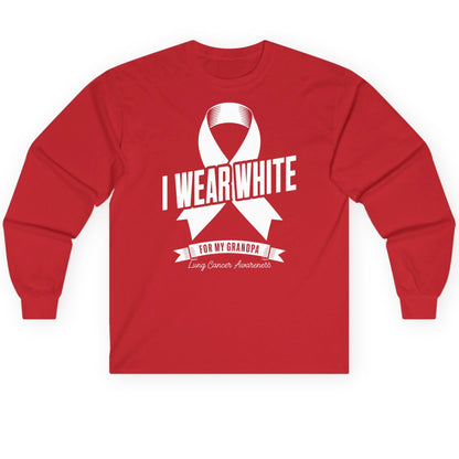 I Wear White for My Grandpa lung cancer awareness Long Sleeve Tee Red product mockup