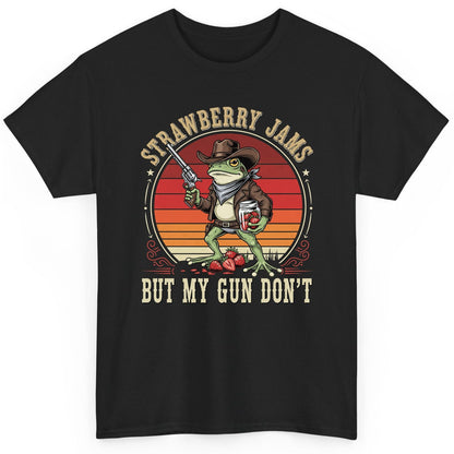 Strawberry Jams but My Gun Don't cowboy frog T-Shirt Black product mockup