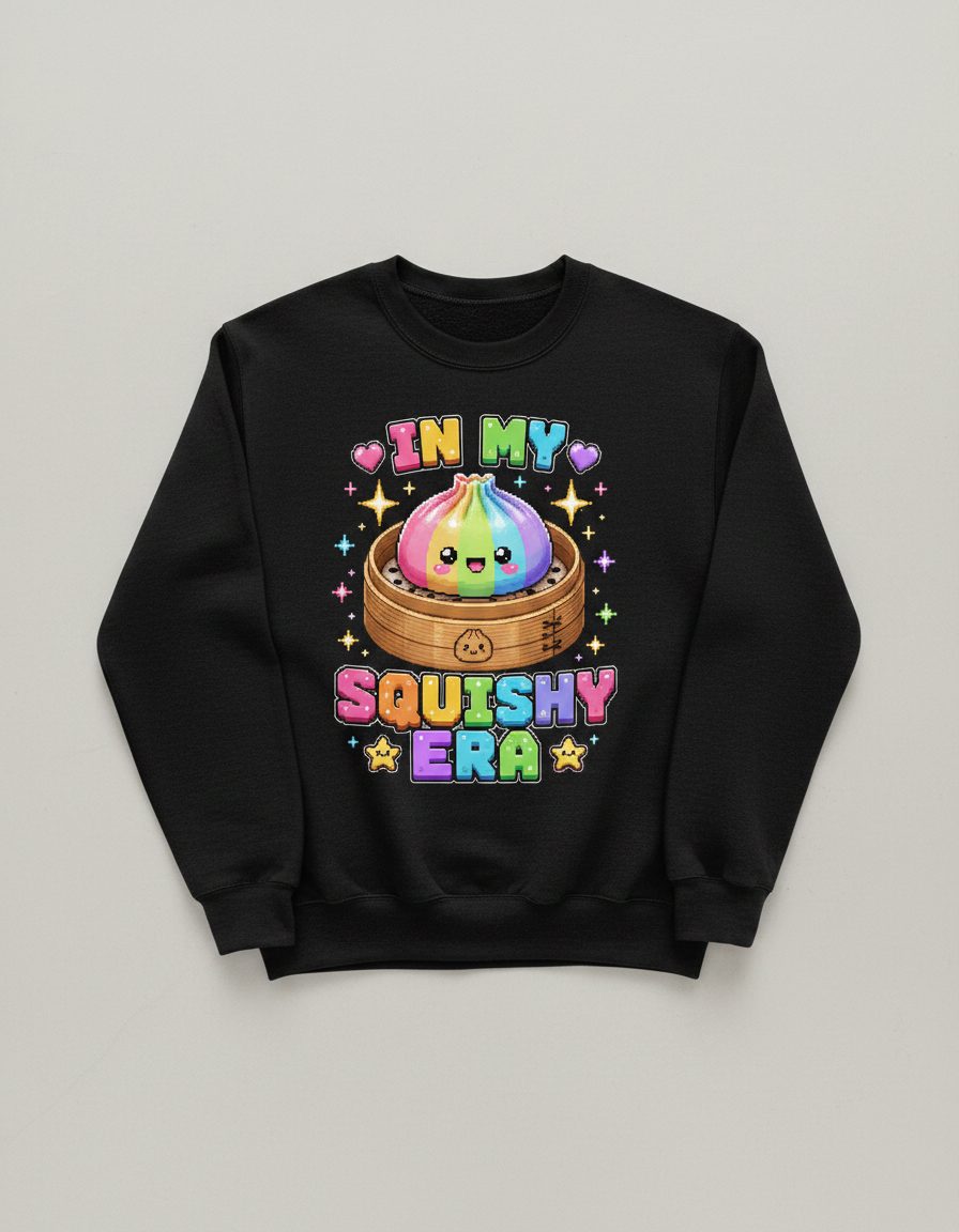 In My Squishy Era Retro Kawaii Dumpling Sweatshirt - product mockup - Black