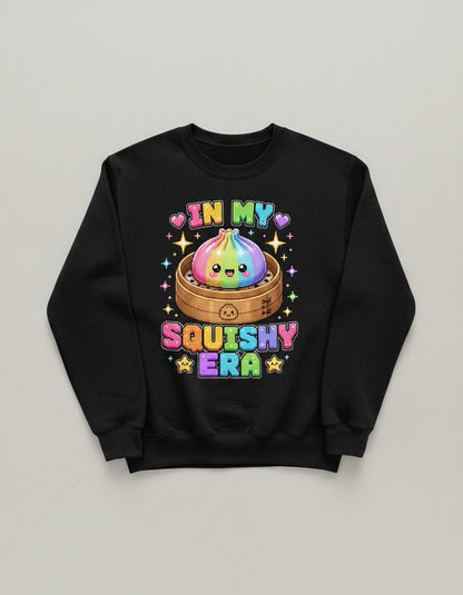 In My Squishy Era Retro Kawaii Dumpling Sweatshirt - product mockup - Black