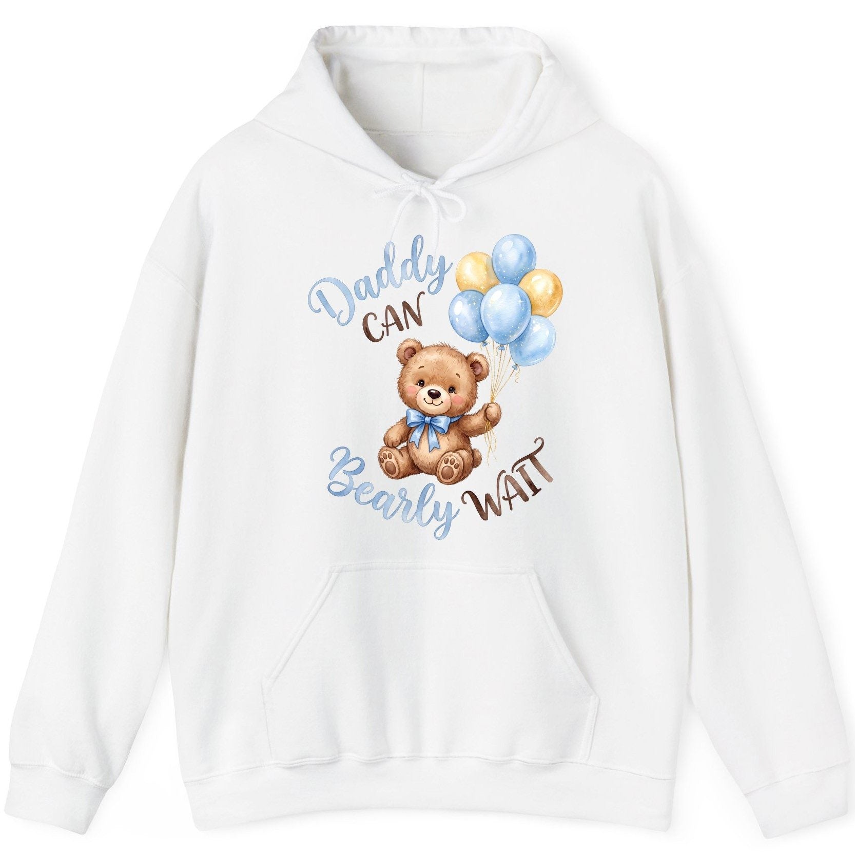 Daddy Can Bearly Wait Teddy Bear Hoodie - product mockup - White