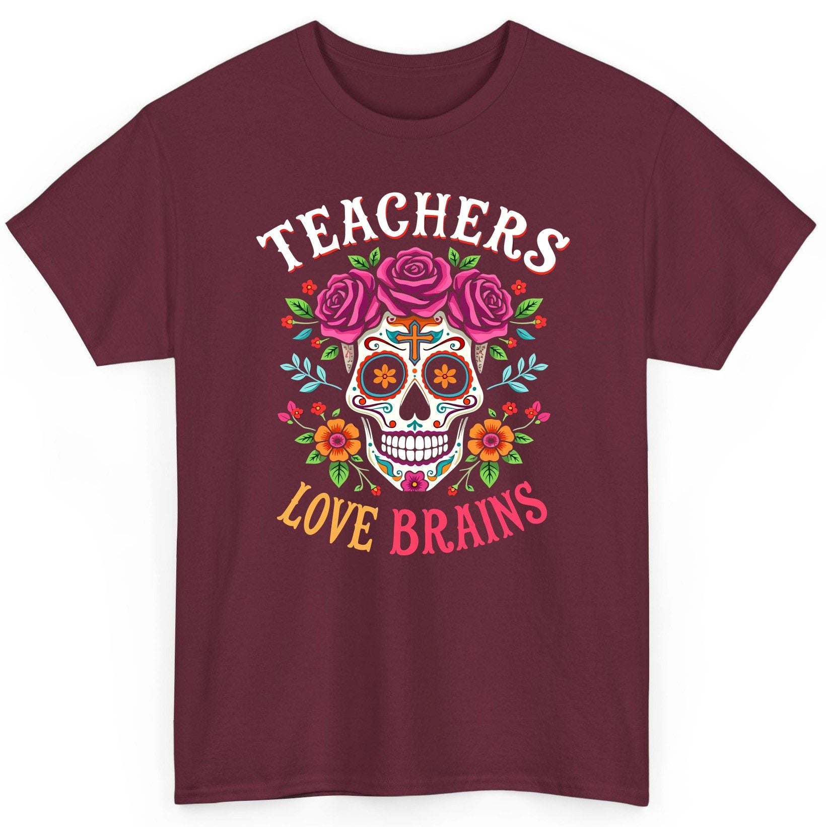 Teachers Love Brains teacher T-Shirt Maroon product mockup