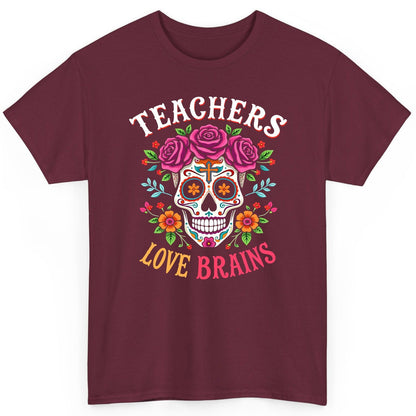 Teachers Love Brains teacher T-Shirt Maroon product mockup