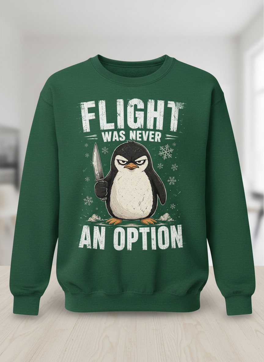 Flight Was Never an Option Funny Penguin Sweatshirt - product mockup - Forest Green
