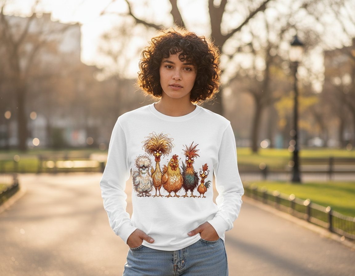 Funny Scribble Art Chickens chickens Long Sleeve Tee White lifestyle mockup