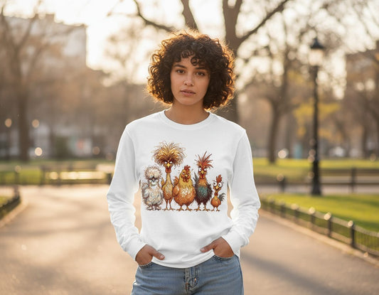 Funny Scribble Art Chickens chickens Long Sleeve Tee White lifestyle mockup
