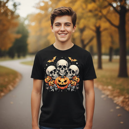Skulls and Pumpkins Halloween Halloween Youth T-Shirt Black lifestyle mockup
