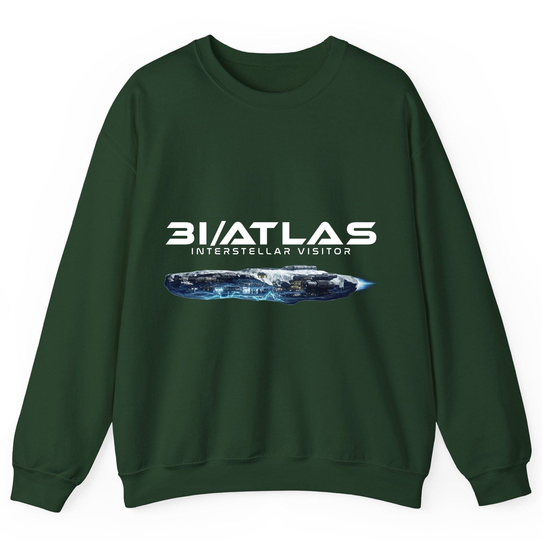 31 Atlas Interstellar Visitor sci-fi spaceship Sweatshirt Forest Green product mockup