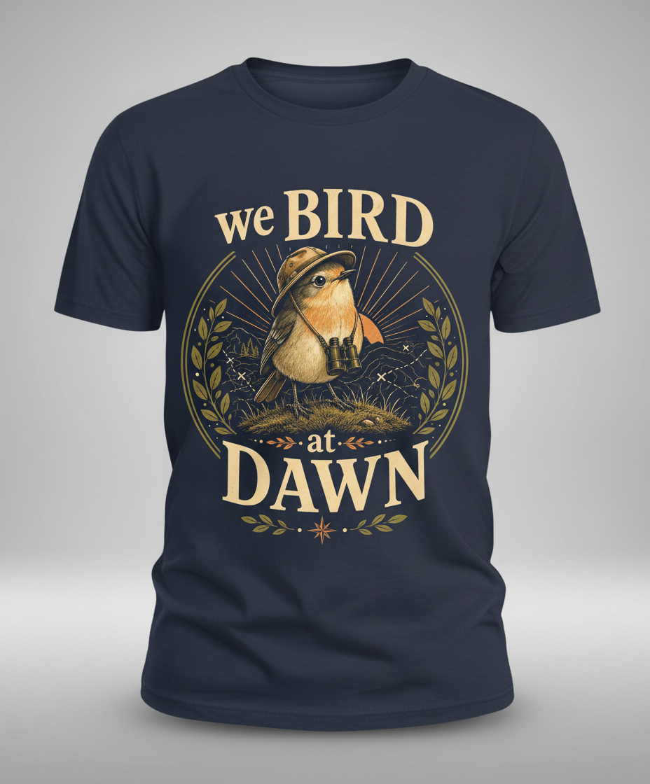 Funny We Bird At Dawn T-Shirt - product mockup - Navy