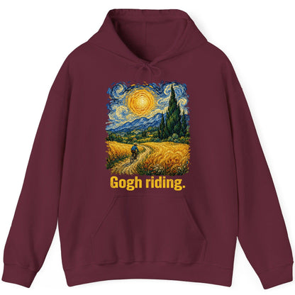 Gogh Riding art parody Hoodie Maroon product mockup