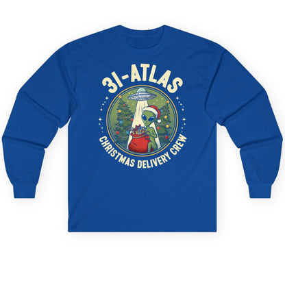 31-Atlas Christmas Delivery Crew alien Christmas Long Sleeve Tee Royal product mockup
