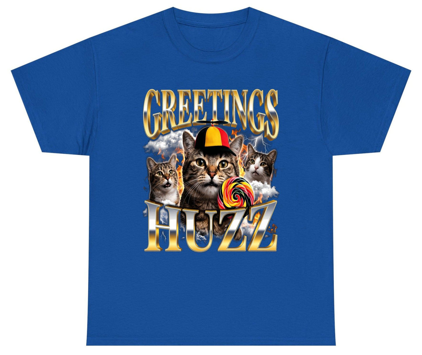 Greetings HUZZ Funny Cats Youth T-Shirt - product mockup - Royal
