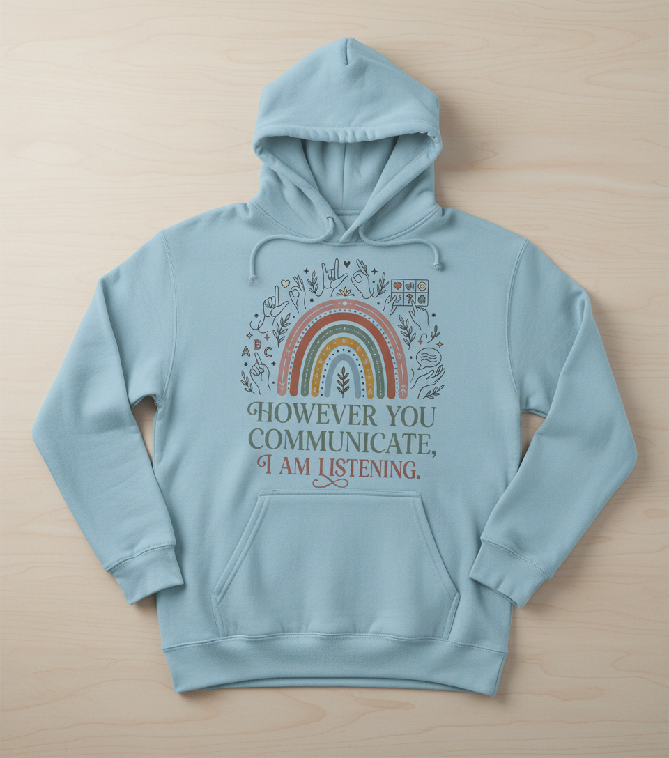 However You Communicate I Am Listening Inclusive Design Hoodie - Light Blue